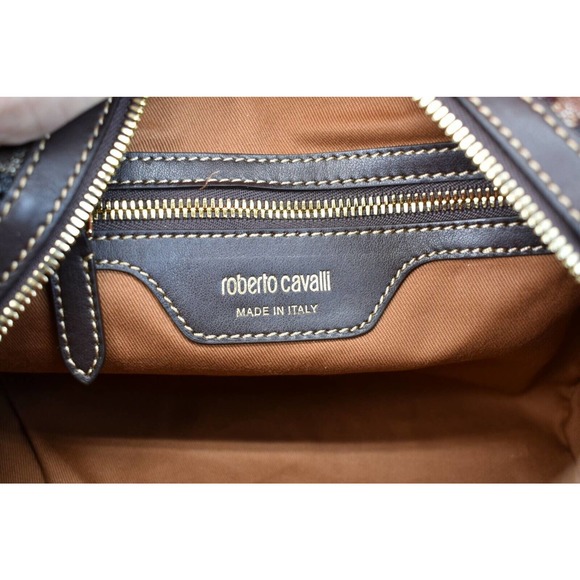 NIB ROBERTO CAVALLI BOWLING MULTI COLOR LEOPARD PRINT COATED CANVAS ZIPPER BAG - Picture 6 of 12